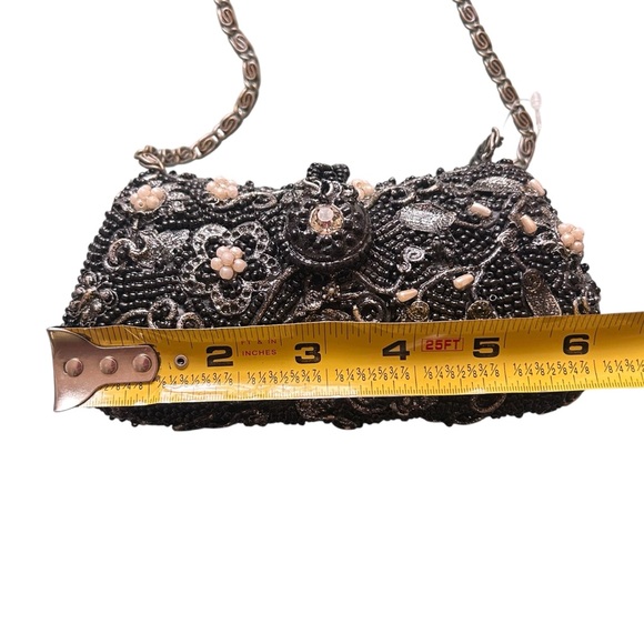 Mary Frances Black Beaded Pearl Rhinestone Silver Evening Shoulder Bag EC - Picture 12 of 16